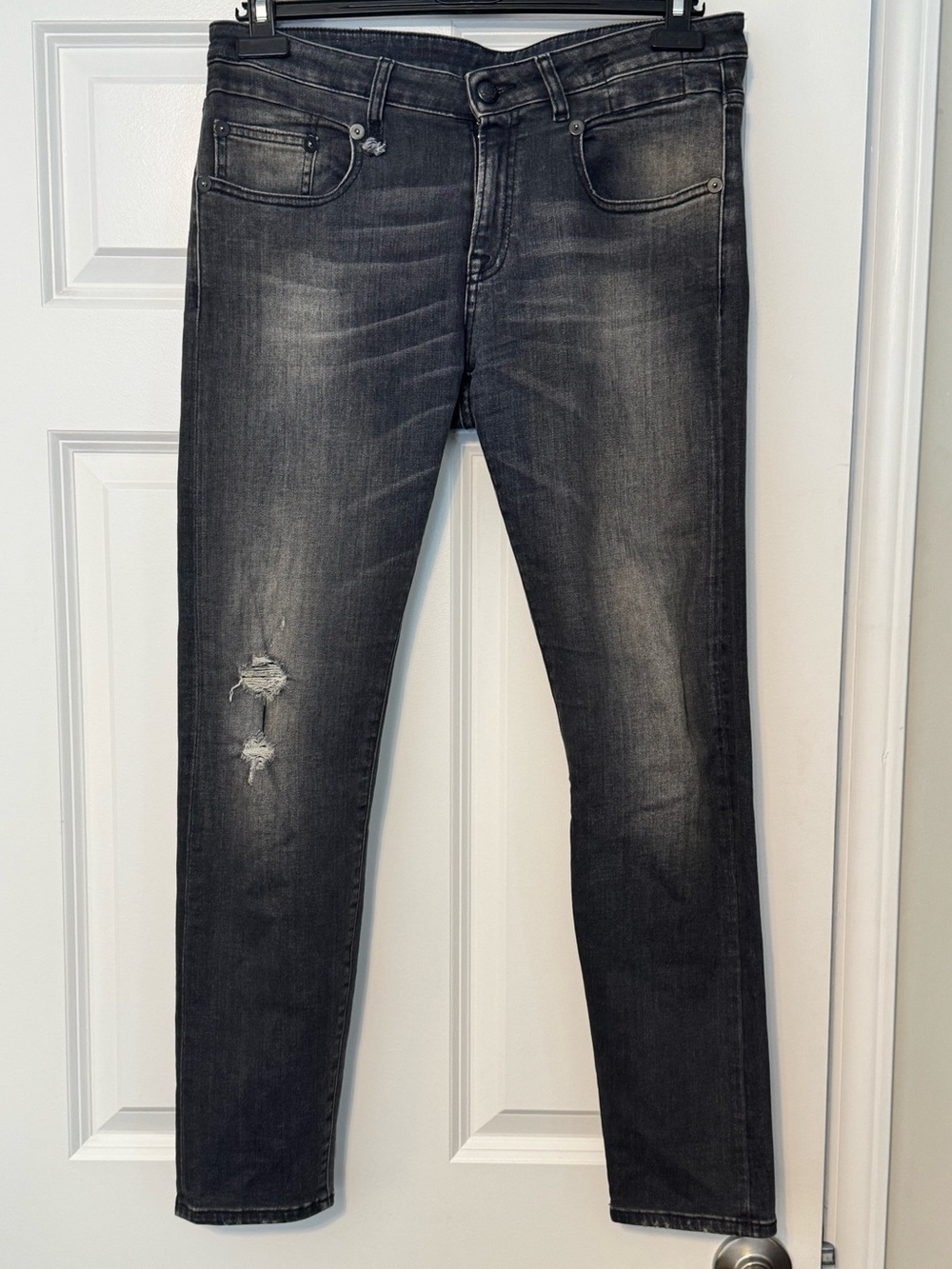 R13 Jeans Boy Skinny Distressed Italian Made Barron Black Stretch Denim Jeans 28